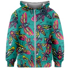 Vintage Colorful Insects Seamless Pattern Kids  Zipper Hoodie Without Drawstring