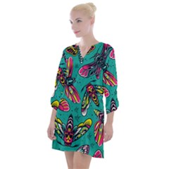 Vintage Colorful Insects Seamless Pattern Open Neck Shift Dress