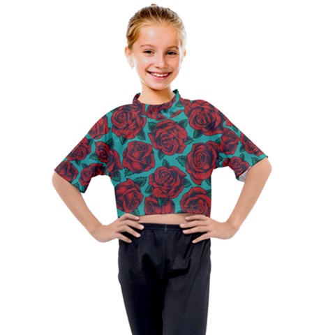 Vintage Floral Colorful Seamless Pattern Kids Mock Neck Tee by Amaryn4rt