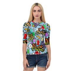 Graffiti Characters Seamless Pattern Quarter Sleeve Raglan Tee