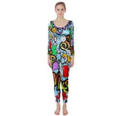 Graffiti Characters Seamless Pattern Long Sleeve Catsuit