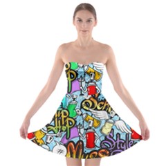 Graffiti Characters Seamless Pattern Strapless Bra Top Dress