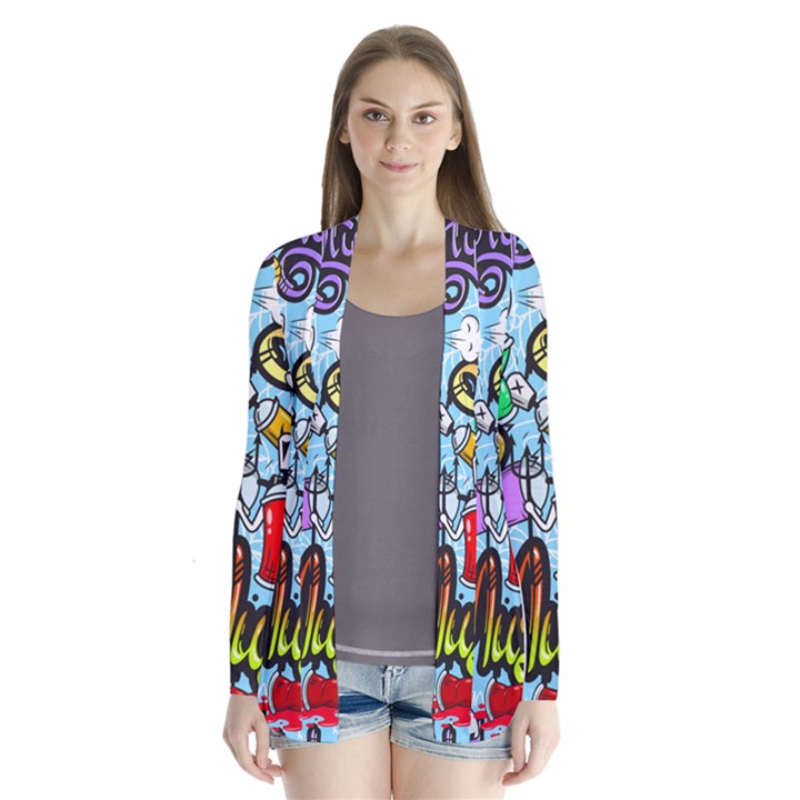 Graffiti Characters Seamless Pattern Drape Collar Cardigan