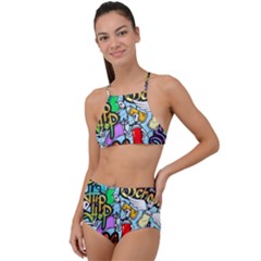 Graffiti Characters Seamless Pattern High Waist Tankini Set