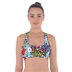 Graffiti Characters Seamless Pattern Cross Back Sports Bra