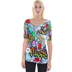 Graffiti Characters Seamless Pattern Wide Neckline Tee