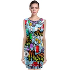 Graffiti Characters Seamless Pattern Sleeveless Velvet Midi Dress