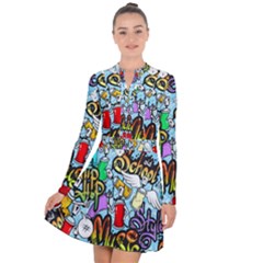 Graffiti Characters Seamless Pattern Long Sleeve Panel Dress