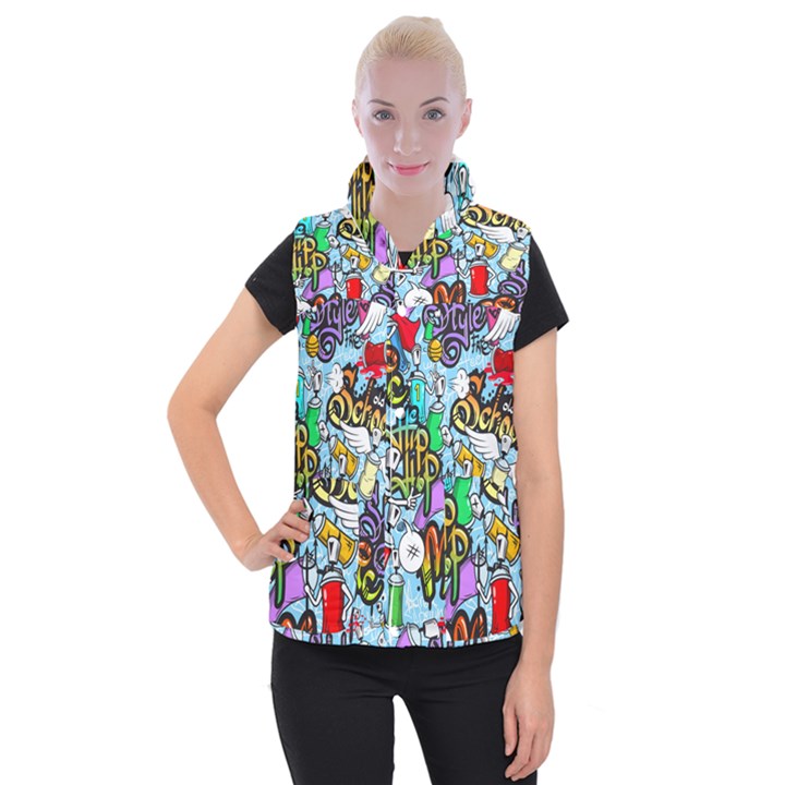 Graffiti Characters Seamless Pattern Women s Button Up Vest