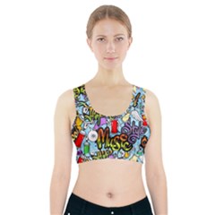 Graffiti Characters Seamless Pattern Sports Bra With Pocket