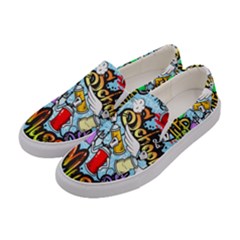 Graffiti Characters Seamless Pattern Women s Canvas Slip Ons