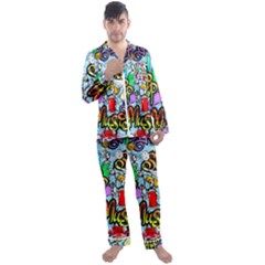 Graffiti Characters Seamless Pattern Men s Long Sleeve Satin Pyjamas Set