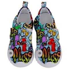 Graffiti Characters Seamless Pattern Kids  Velcro No Lace Shoes