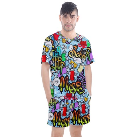 Graffiti Characters Seamless Pattern Men s Mesh Tee And Shorts Set by Amaryn4rt