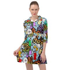 Graffiti Characters Seamless Pattern Mini Skater Shirt Dress