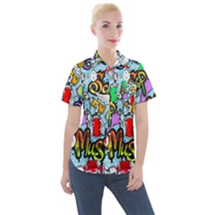 Graffiti Characters Seamless Pattern Women s Short Sleeve Pocket Shirt