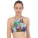 Graffiti Characters Seamless Pattern Racer Front Bikini Top View1