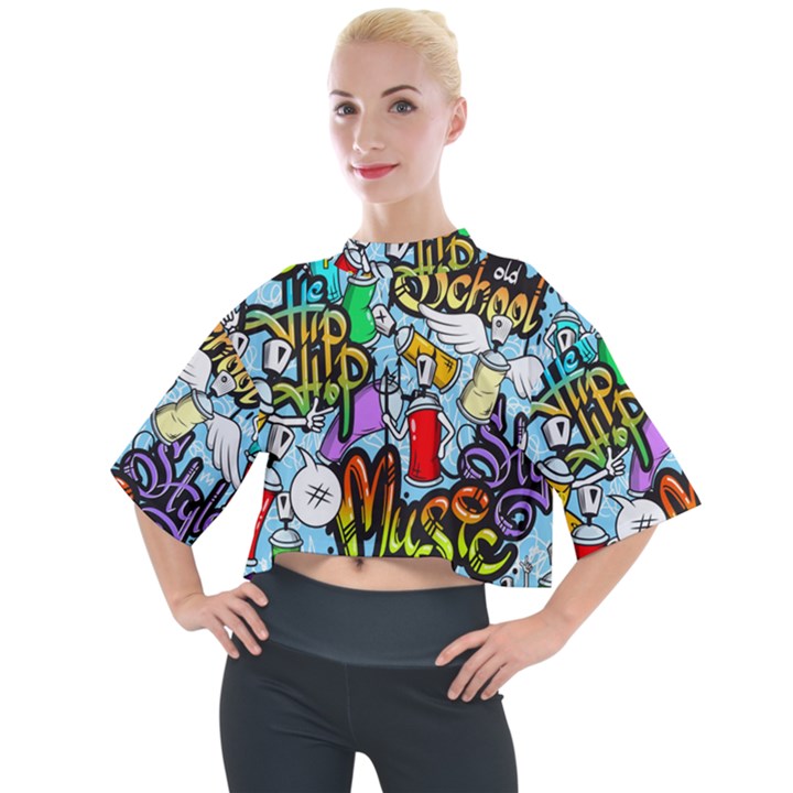 Graffiti Characters Seamless Pattern Mock Neck Tee