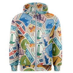 Travel Pattern Immigration Stamps Stickers With Historical Cultural Objects Travelling Visa Immigrant Men s Zipper Hoodie