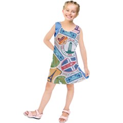 Travel Pattern Immigration Stamps Stickers With Historical Cultural Objects Travelling Visa Immigrant Kids  Tunic Dress by Amaryn4rt