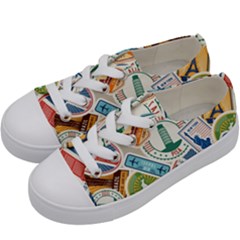 Travel Pattern Immigration Stamps Stickers With Historical Cultural Objects Travelling Visa Immigrant Kids  Low Top Canvas Sneakers by Amaryn4rt