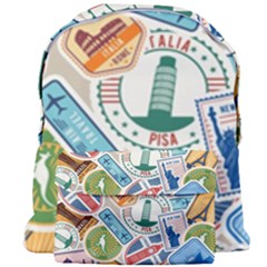 Travel Pattern Immigration Stamps Stickers With Historical Cultural Objects Travelling Visa Immigrant Giant Full Print Backpack by Amaryn4rt