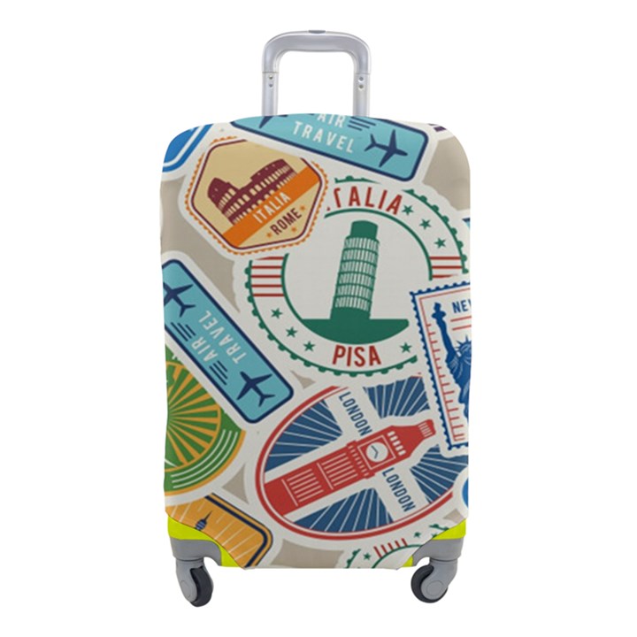 Travel Pattern Immigration Stamps Stickers With Historical Cultural Objects Travelling Visa Immigrant Luggage Cover (Small)