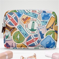 Travel Pattern Immigration Stamps Stickers With Historical Cultural Objects Travelling Visa Immigrant Make Up Pouch (medium) by Amaryn4rt