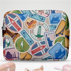 Travel Pattern Immigration Stamps Stickers With Historical Cultural Objects Travelling Visa Immigrant Make Up Pouch (large) by Amaryn4rt