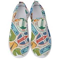 Travel Pattern Immigration Stamps Stickers With Historical Cultural Objects Travelling Visa Immigrant Men s Slip On Sneakers by Amaryn4rt