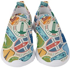 Travel Pattern Immigration Stamps Stickers With Historical Cultural Objects Travelling Visa Immigrant Kids  Slip On Sneakers by Amaryn4rt