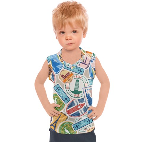 Travel Pattern Immigration Stamps Stickers With Historical Cultural Objects Travelling Visa Immigrant Kids  Sport Tank Top by Amaryn4rt