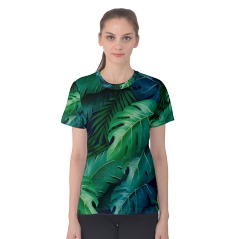 Tropical Green Leaves Background Women s Cotton Tee by Amaryn4rt