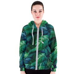 Tropical Green Leaves Background Women s Zipper Hoodie by Amaryn4rt