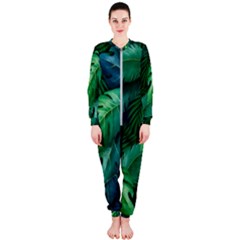 Tropical Green Leaves Background Onepiece Jumpsuit (ladies) 