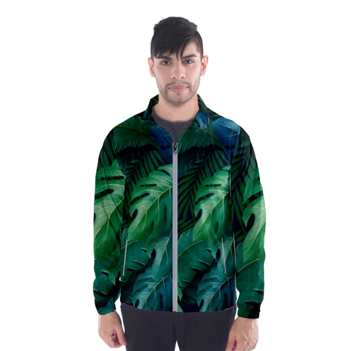 Tropical Green Leaves Background Men s Windbreaker