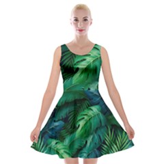 Tropical Green Leaves Background Velvet Skater Dress by Amaryn4rt