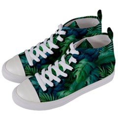 Tropical Green Leaves Background Women s Mid-top Canvas Sneakers by Amaryn4rt