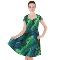 Tropical Green Leaves Background Cap Sleeve Midi Dress by Amaryn4rt