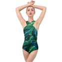 Tropical Green Leaves Background Cross Front Low Back Swimsuit View1