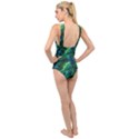 Tropical Green Leaves Background Cross Front Low Back Swimsuit View2