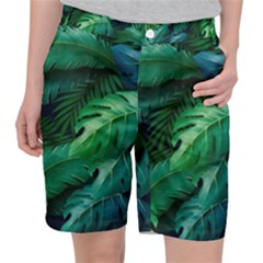 Tropical Green Leaves Background Pocket Shorts by Amaryn4rt