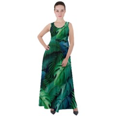 Tropical Green Leaves Background Empire Waist Velour Maxi Dress by Amaryn4rt