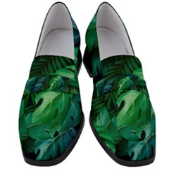 Tropical Green Leaves Background Women s Chunky Heel Loafers by Amaryn4rt