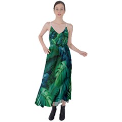 Tropical Green Leaves Background Tie Back Maxi Dress