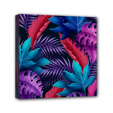 Background With Violet Blue Tropical Leaves Mini Canvas 6  X 6  (stretched) by Amaryn4rt