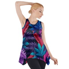 Background With Violet Blue Tropical Leaves Side Drop Tank Tunic by Amaryn4rt