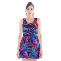 Background With Violet Blue Tropical Leaves Scoop Neck Skater Dress by Amaryn4rt