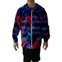 Background With Violet Blue Tropical Leaves Kids  Hooded Windbreaker by Amaryn4rt