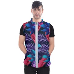 Background With Violet Blue Tropical Leaves Men s Puffer Vest by Amaryn4rt